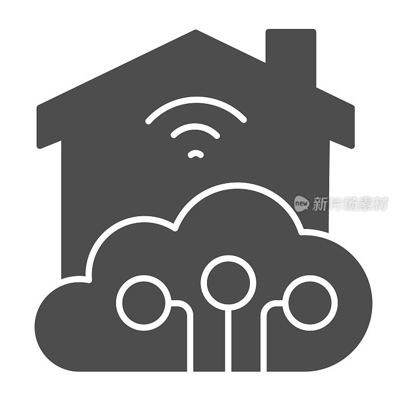 Wifi房屋和云连接固体图标，智能家居概念，技术矢量标志在白色背景，字形风格的移动和网络Wi - fi远程控制图标。矢量图形。